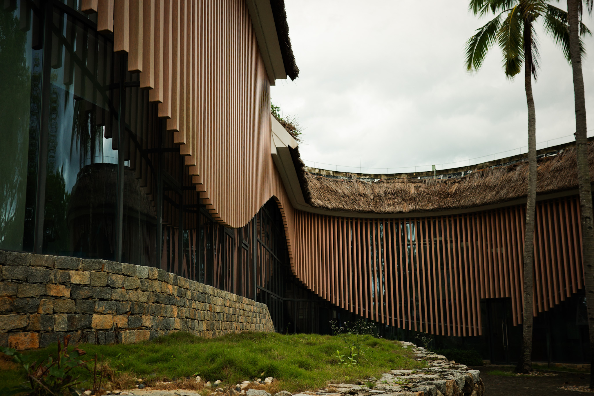 The modern museum building at Bulongzhai, large and empty.